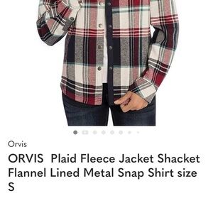 ORVIS  Plaid Fleece Jacket Shacket Flannel Lined Metal Snap Shirt size S